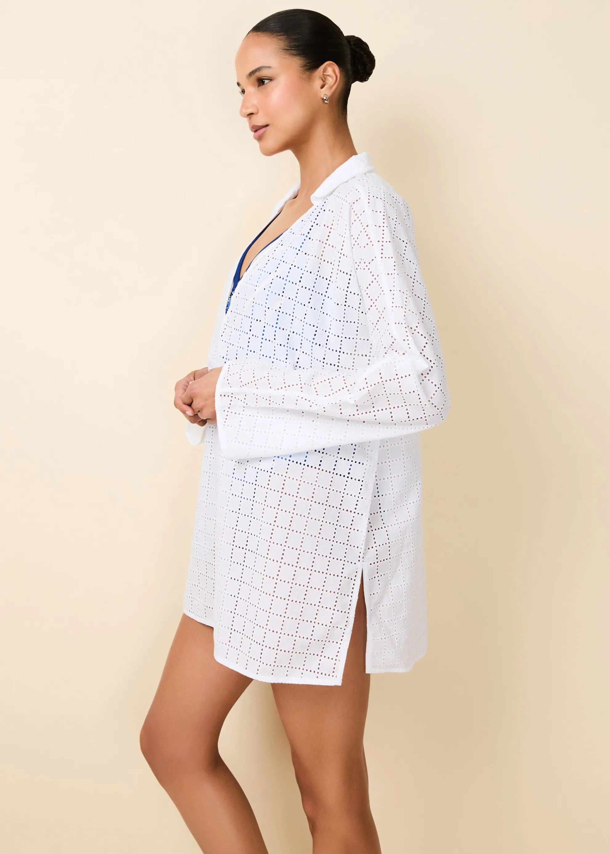 Alba Tunic Grid Eyelet Optic White