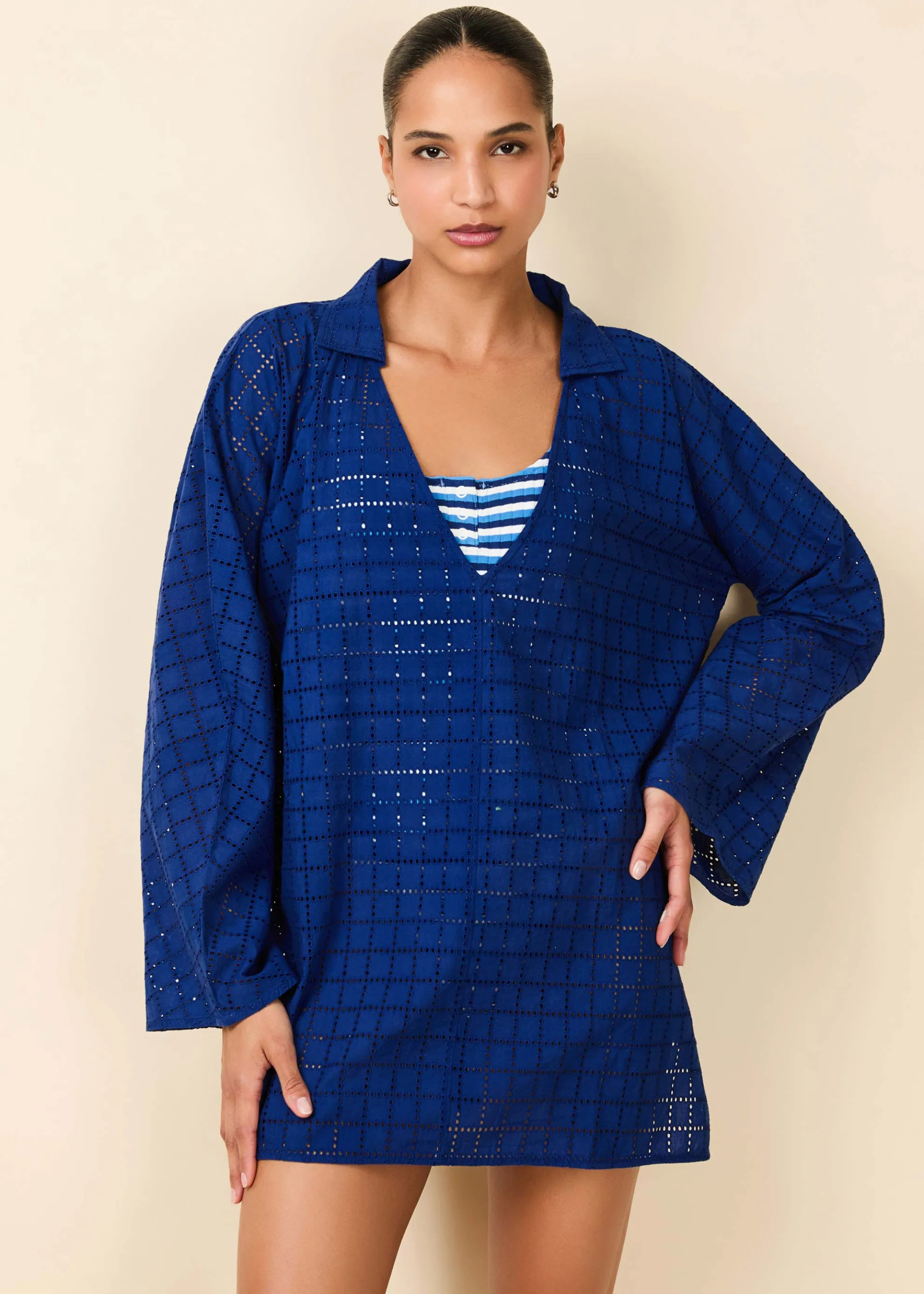 Alba Tunic Grid Eyelet Maritime Navy