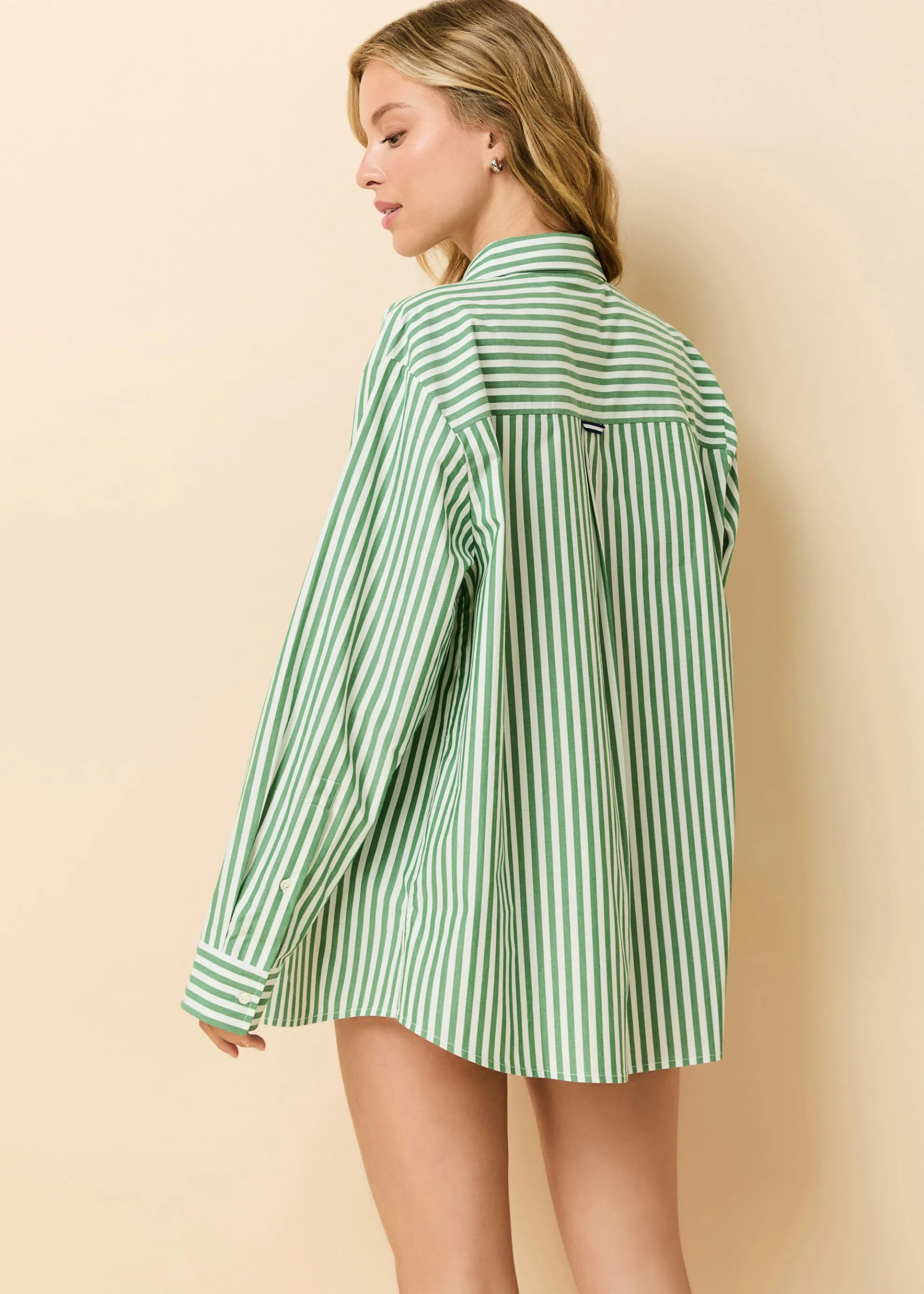 Avril Button Down Washed Green / Optic White Stripe