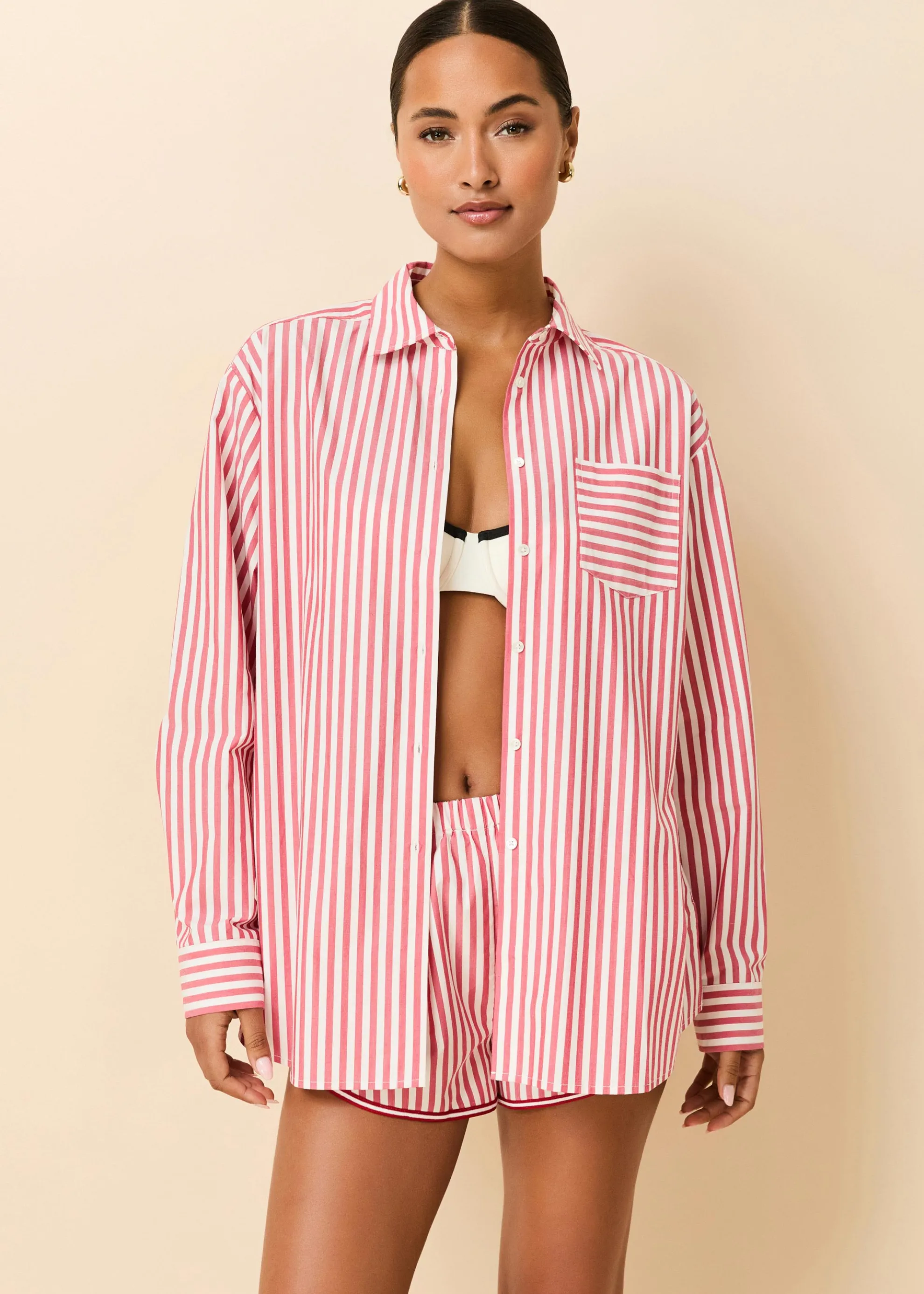 Avril Button Down Washed Red / Optic White Stripe