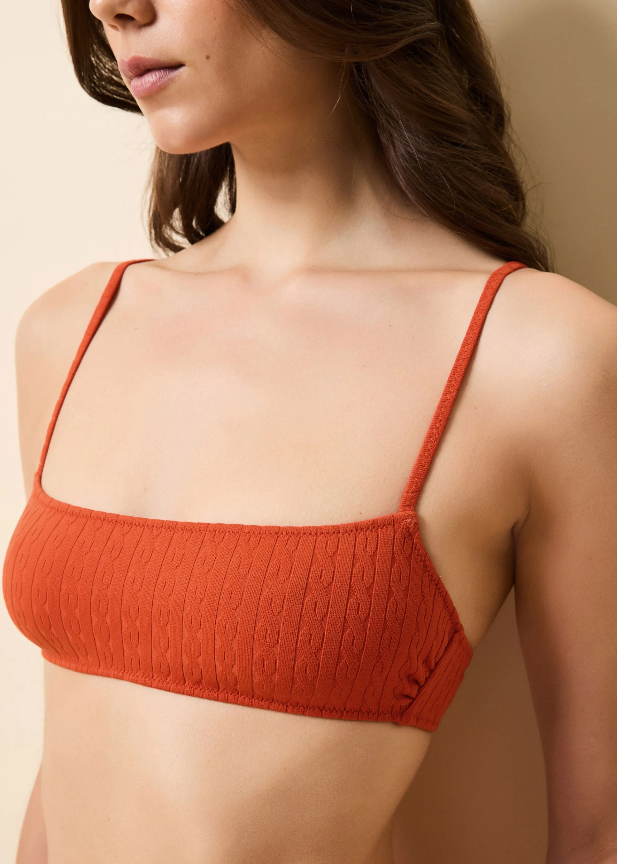 Daniela Bikini Top Cable Jacquard Rust