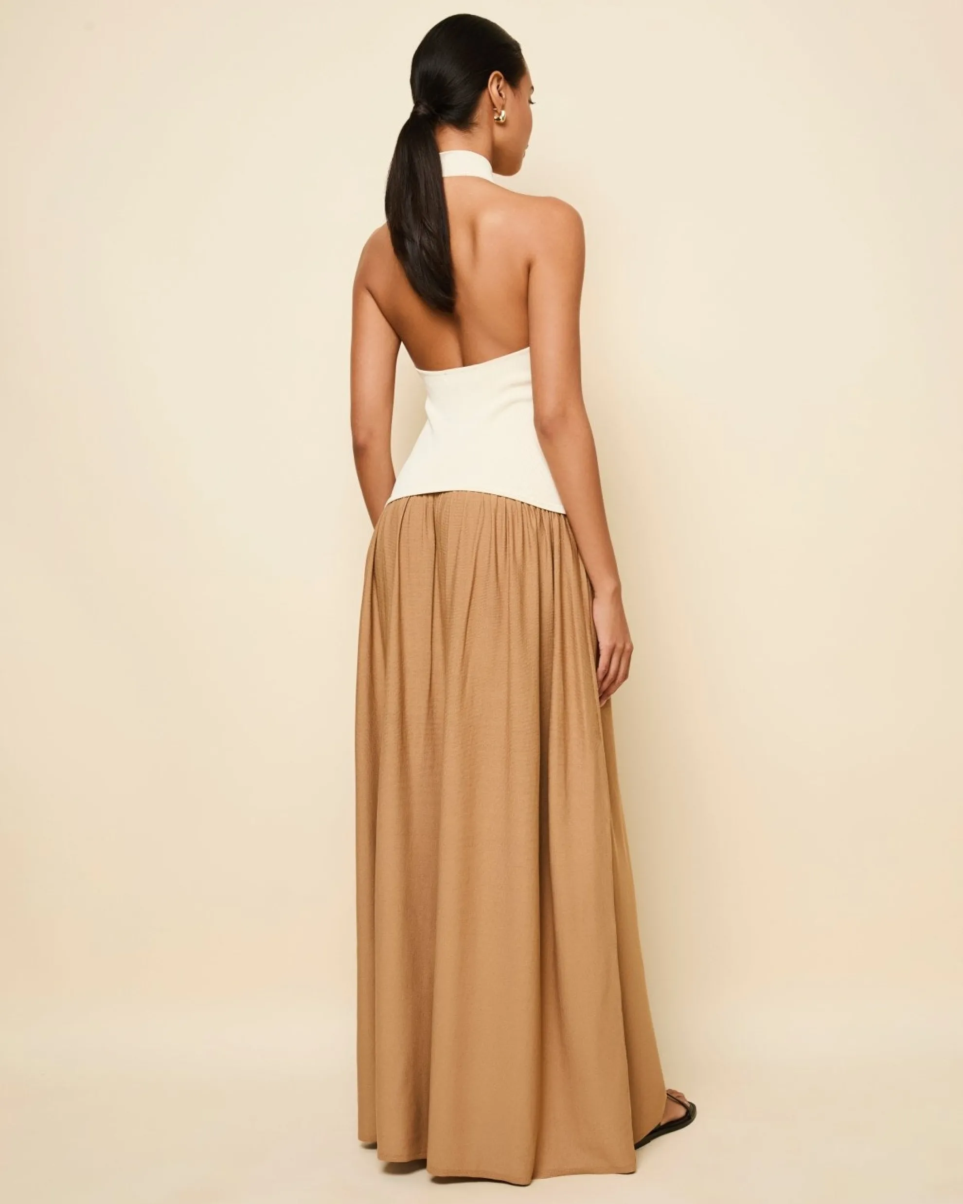 Halter Soglio Dress Ecru Camel