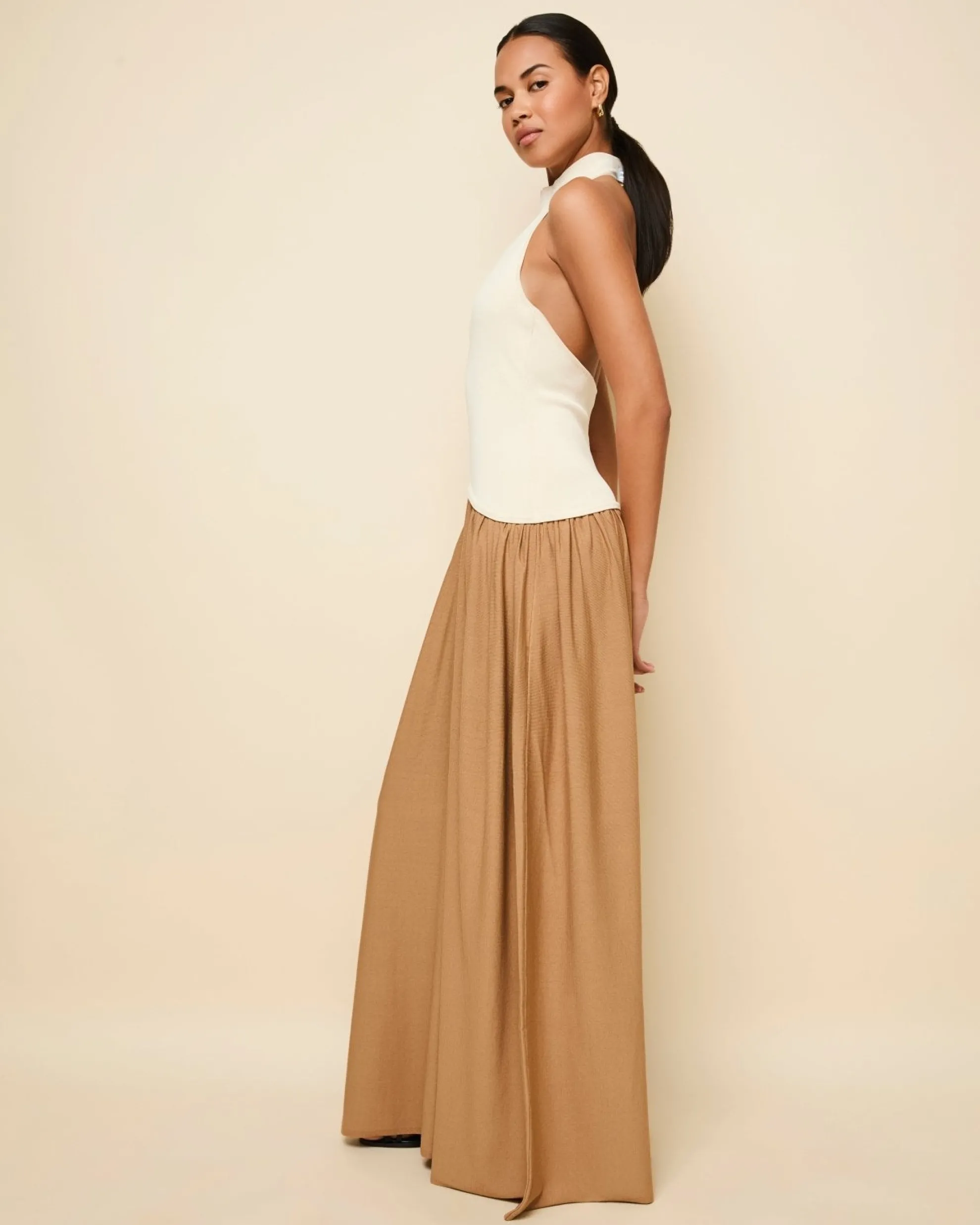 Halter Soglio Dress Ecru Camel