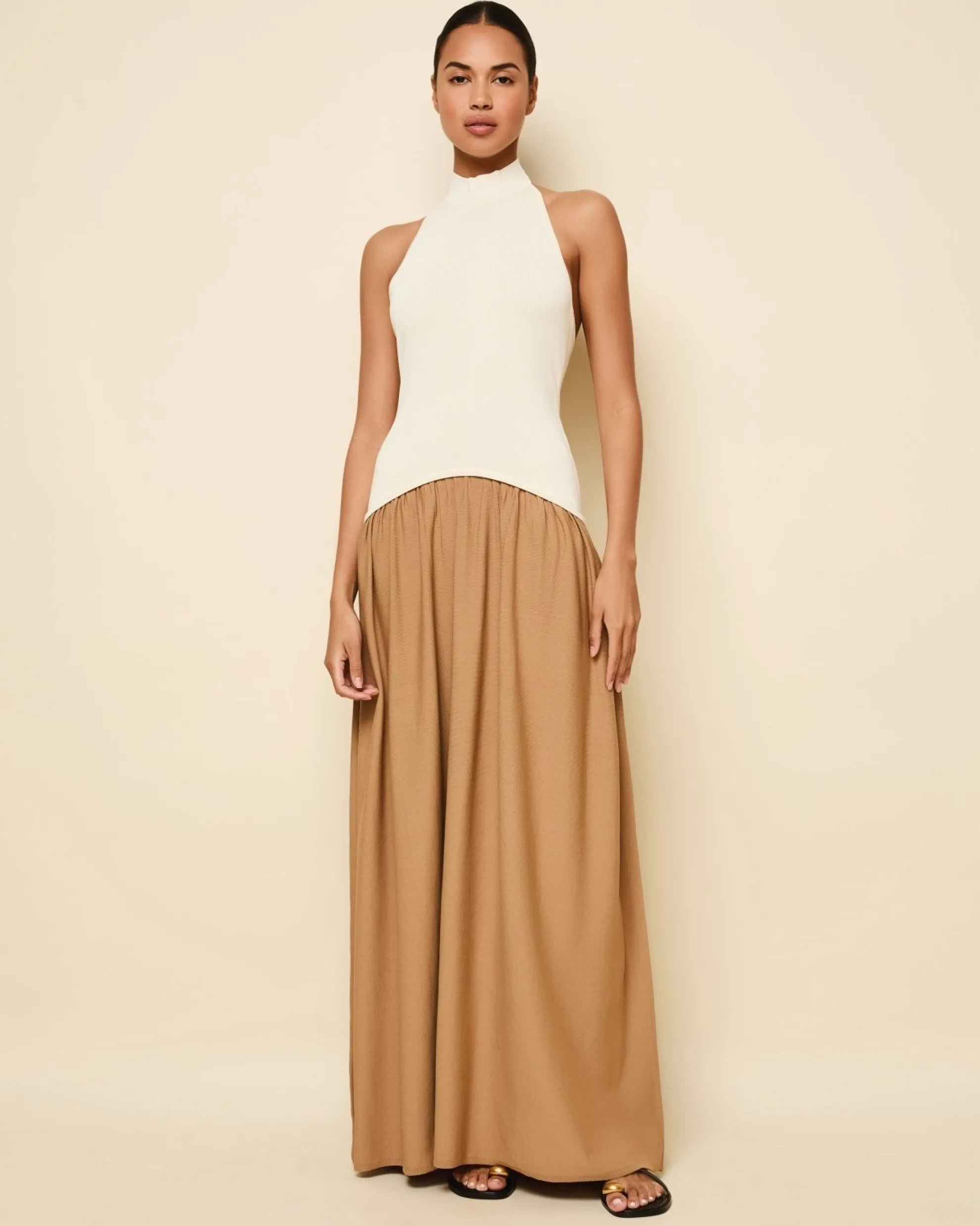 Halter Soglio Dress Ecru Camel