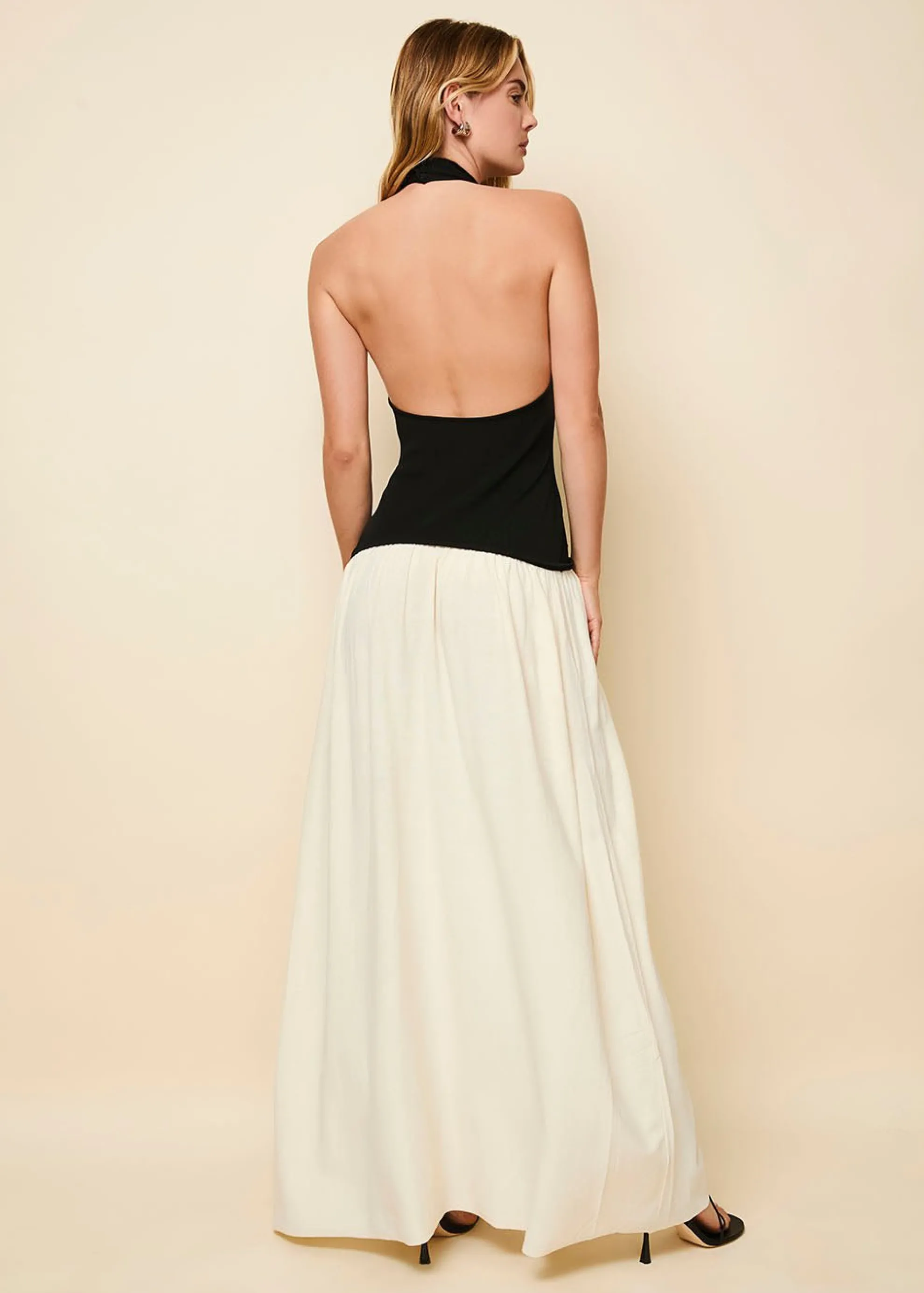 Halter Soglio Dress Ecru Noir