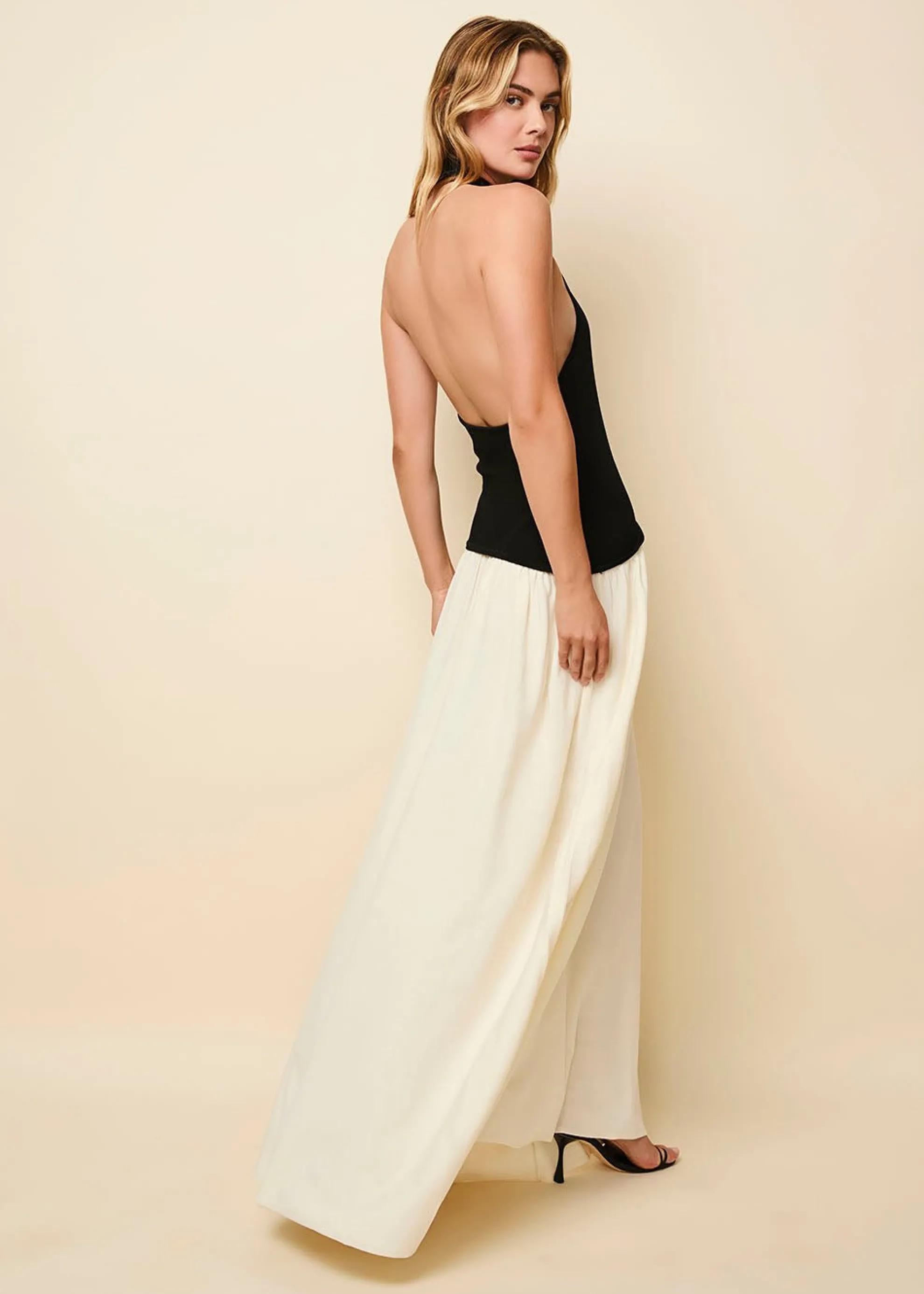 Halter Soglio Dress Ecru Noir
