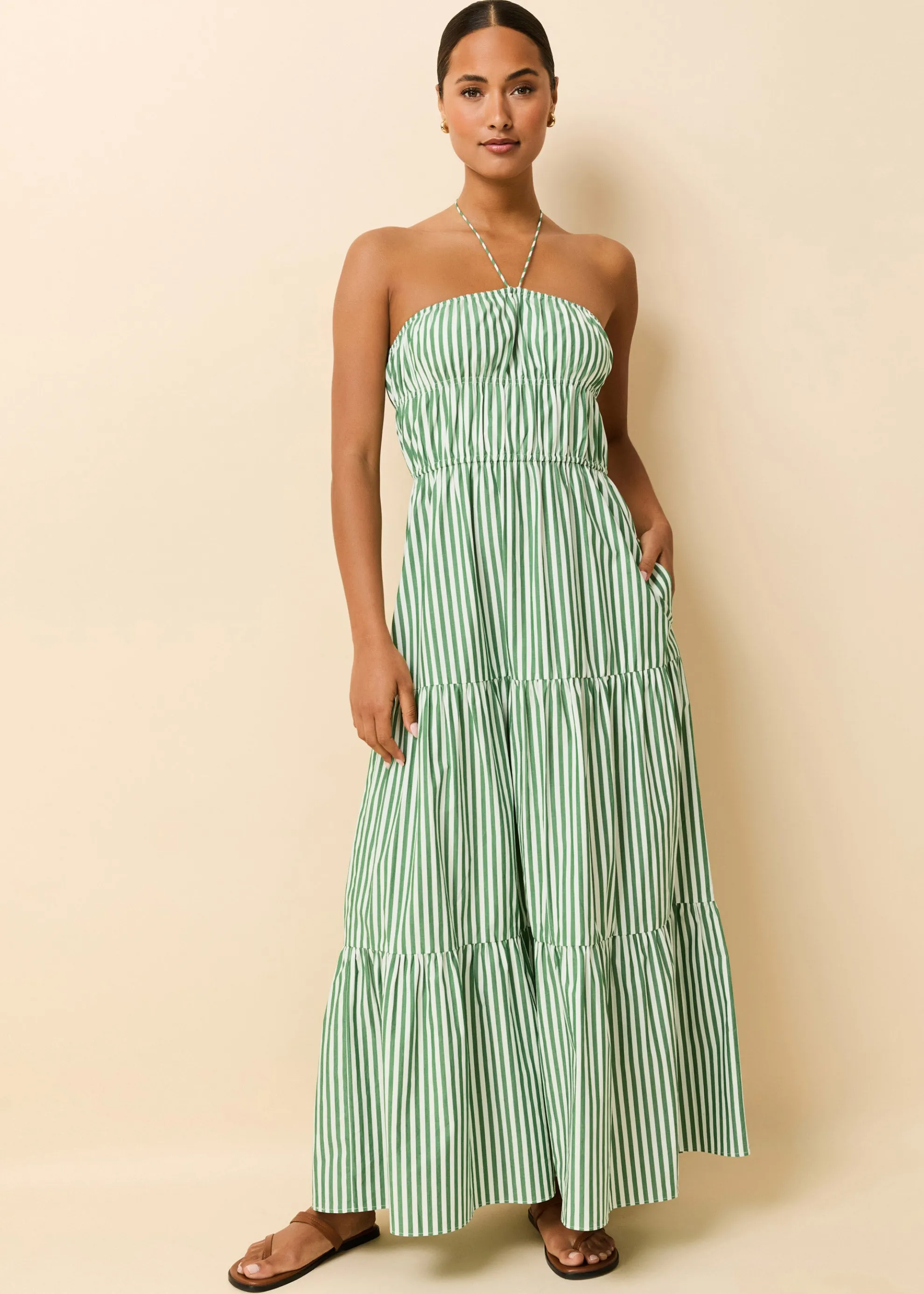 Jodie Dress Washed Green / Optic White Stripe