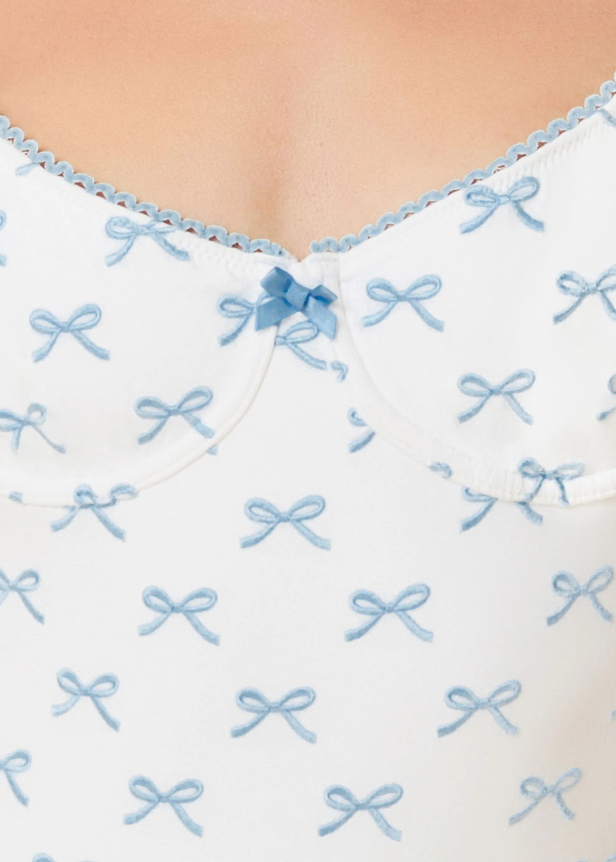 Taylor Embroidered One Piece Blue Bows